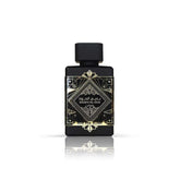 Zwarte parfumfles van Lattafa Parfum Badee al Oud, een luxe Lattafa parfumspray